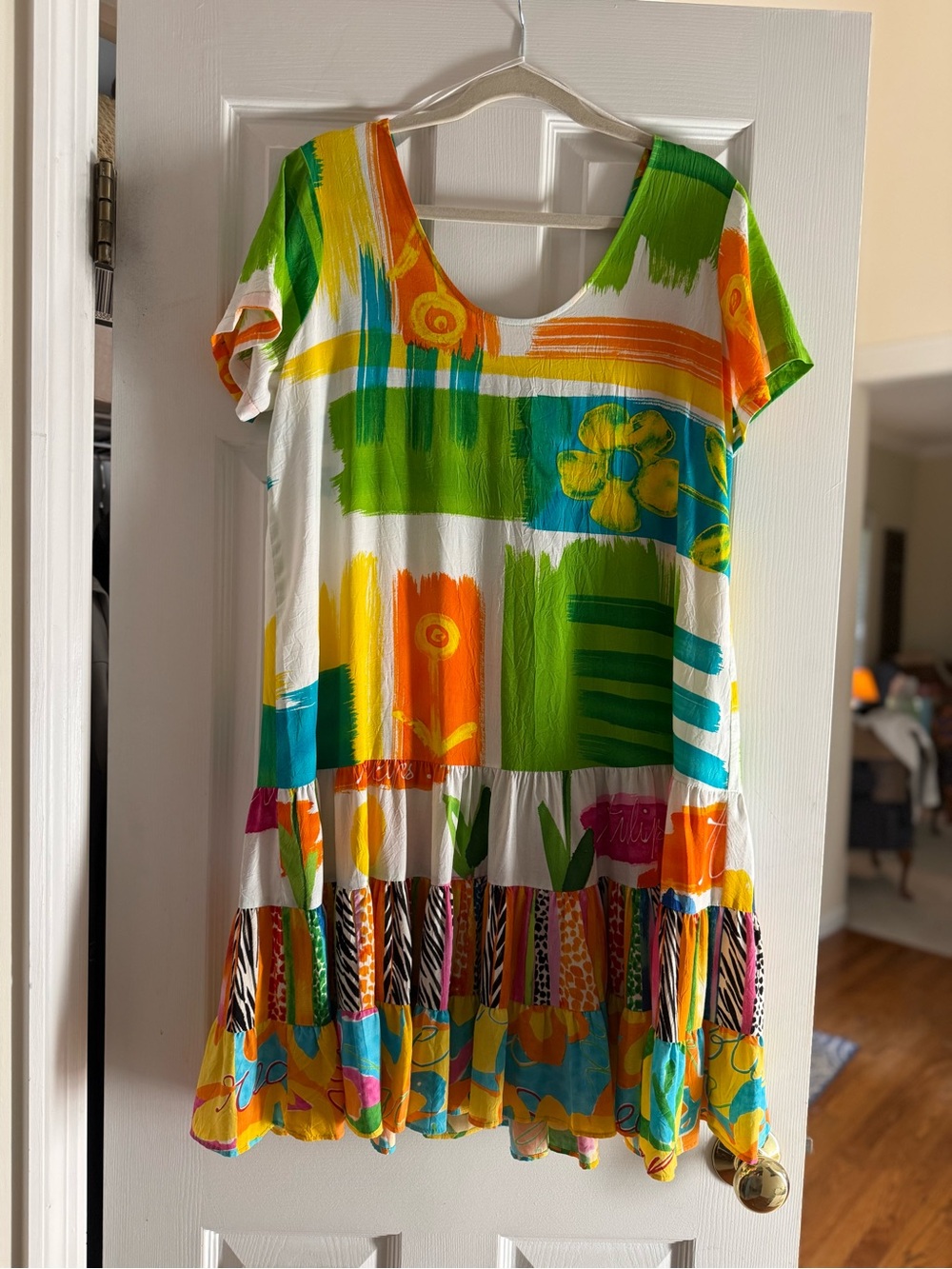 Jams World White Dress with Green Yellow Orange Blue Accents